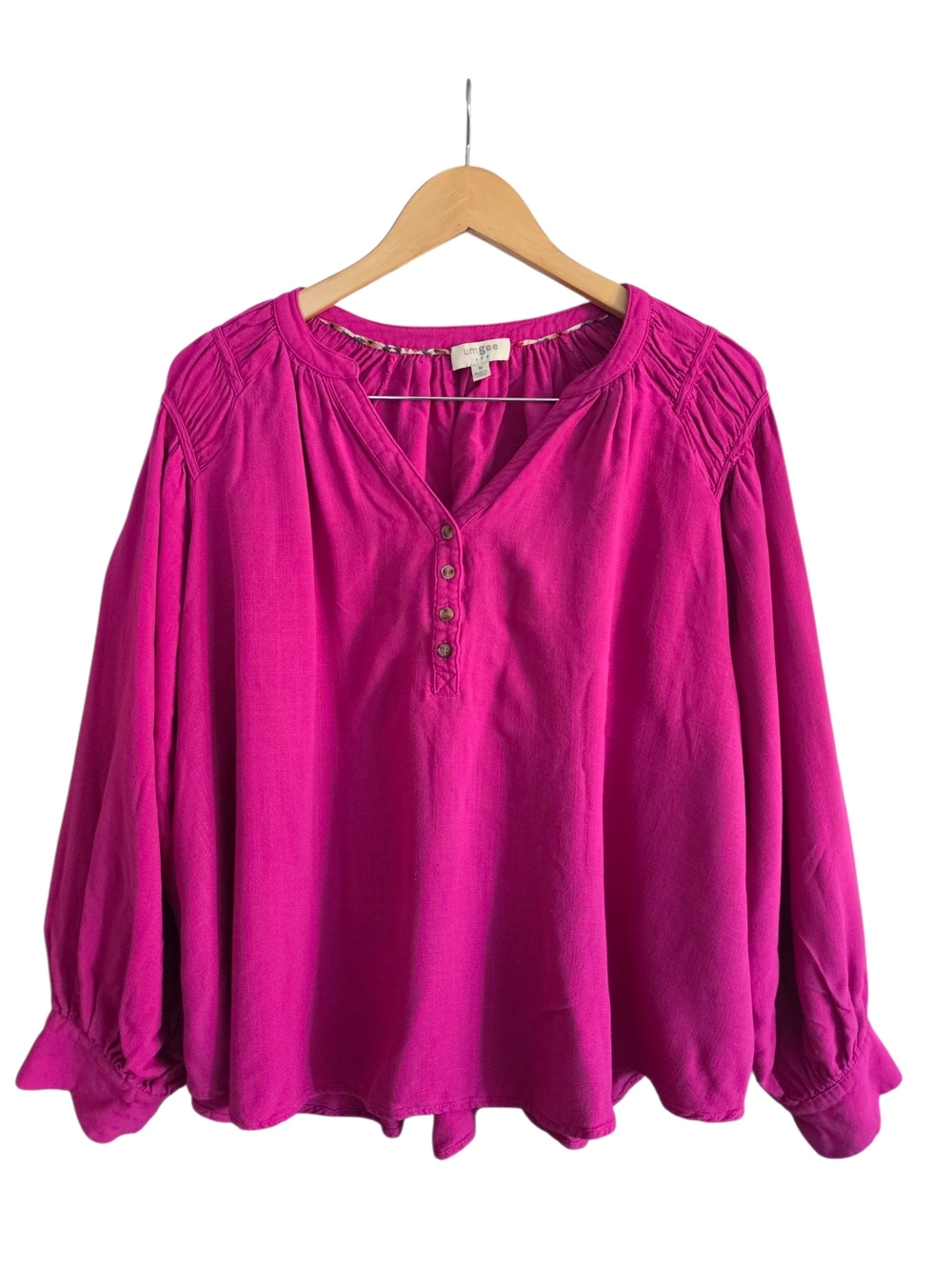 Umgee Fuchsia Henley Peasant Blouse